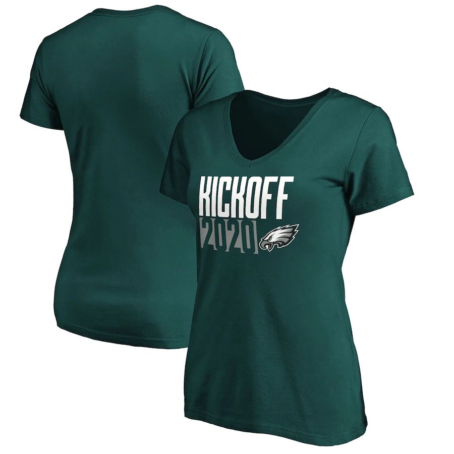 Philadelphia Eagles Fanatics Branded Women's Kickoff 2020 V-Neck T-Shirt Midnight Green