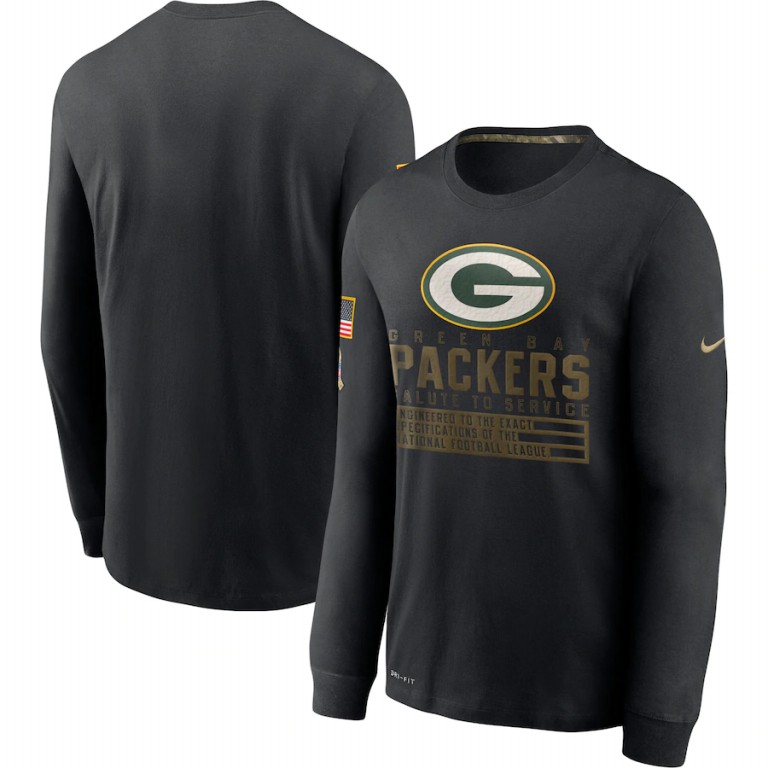 Green Bay Packers Nike 2020 Salute to Service Sideline Performance Long Sleeve T-Shirt Black