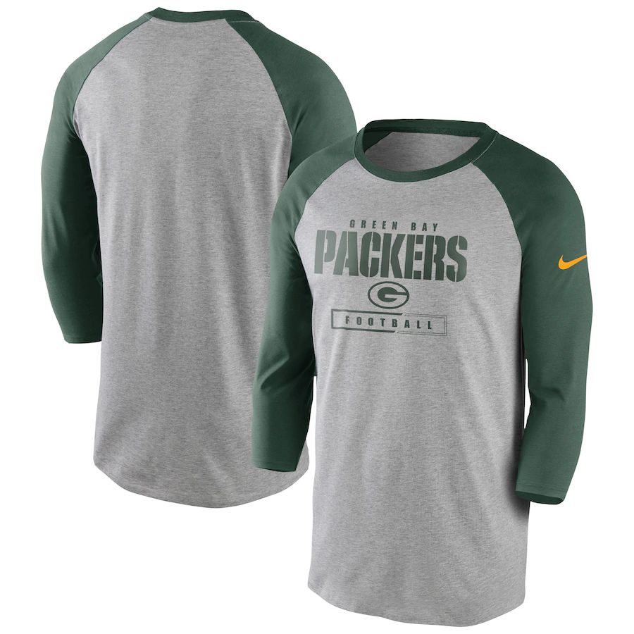 Green Bay Packers Nike Fan Gear Tri-Blend Wordmark 3 4 Sleeve T-Shirt Heathered Gray Green