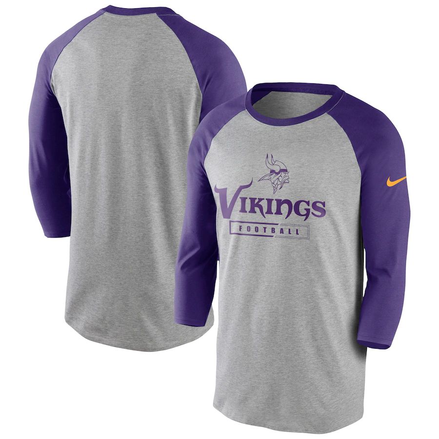 Minnesota Vikings Nike Fan Gear Tri-Blend Wordmark 3 4 Sleeve T-Shirt Heathered Gray Purple