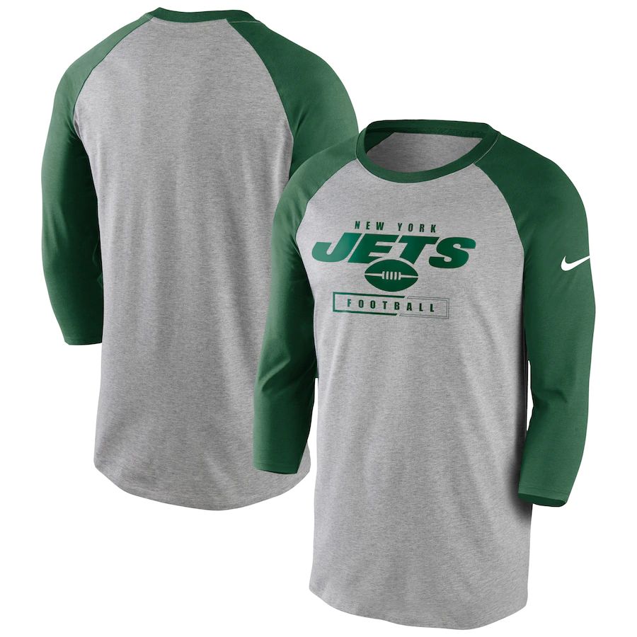 New York Jets Nike Fan Gear Tri-Blend Wordmark 3 4 Sleeve T-Shirt Heathered Gray Green