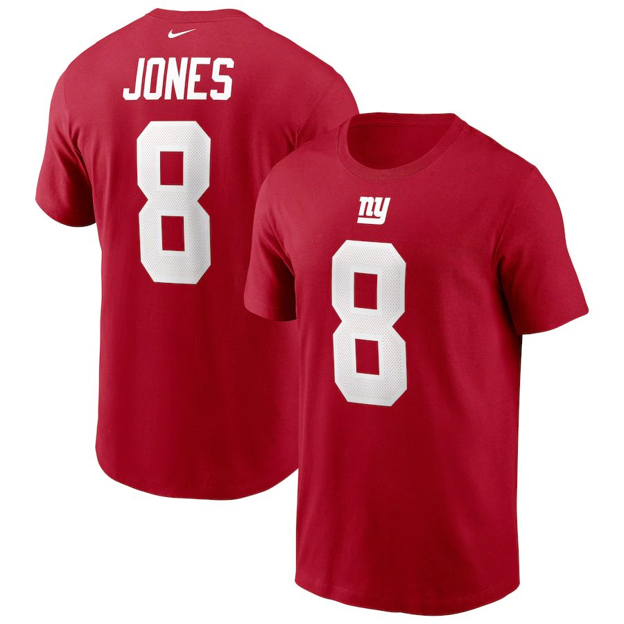 New York Giants #8 Daniel Jones Nike Name & Number T-Shirt Red