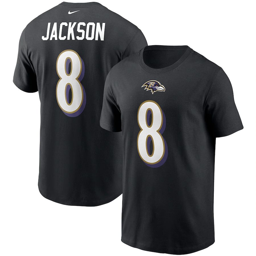 Baltimore Ravens #8 Lamar Jackson Nike Name & Number T-Shirt Black