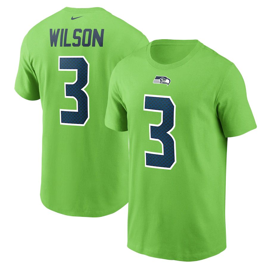 Seattle Seahawks #3 Russell Wilson Nike Name & Number T-Shirt Neon Green