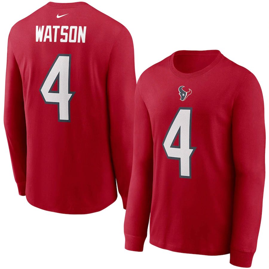 Houston Texans #4 Deshaun Watson Nike Player Name & Number Long Sleeve T-Shirt Red