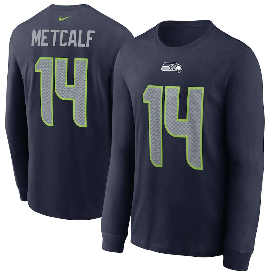 Seattle Seahawks #14 DK Metcalf Nike Player Name & Number Long Sleeve T-Shirt Navy