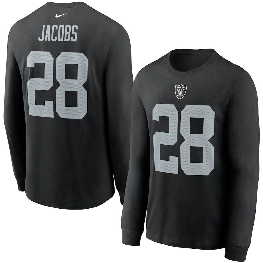 Las Vegas Raiders #28 Josh Jacobs Nike Player Name & Number Long Sleeve T-Shirt Black