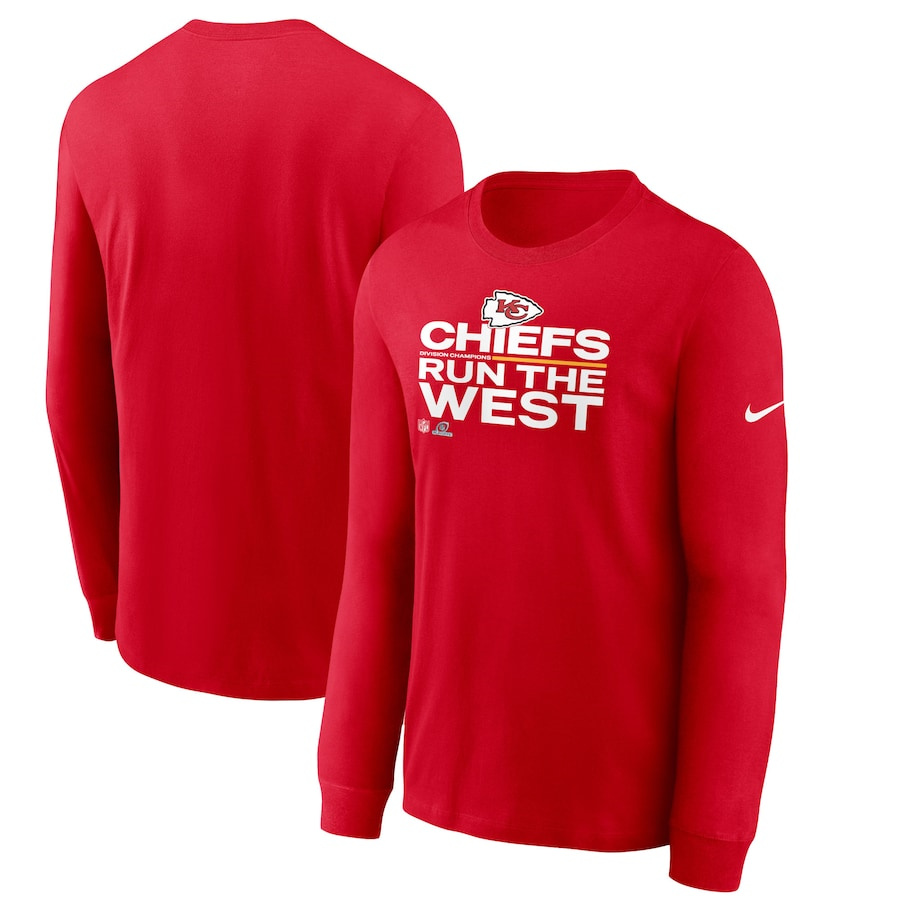 Men's Kansas City Chiefs Nike Red 2021 AFC West Division Champions Trophy Collection Long Sleeve T-Shirt