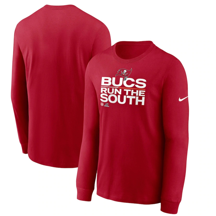 Men's Tampa Bay Buccaneers Nike Red 2021 NFC South Division Champions Trophy Collection Long Sleeve T-Shirt