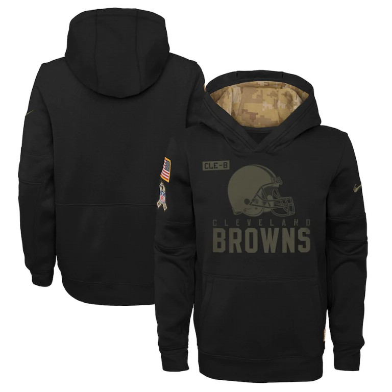 Cleveland Browns Nike Youth 2020 Salute to Service Pullover Performance Hoodie Black