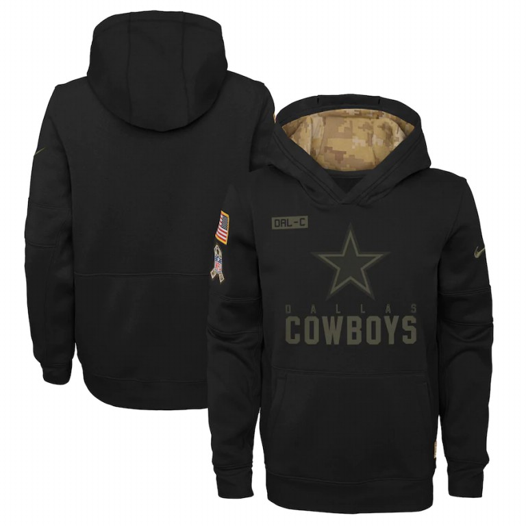 Dallas Cowboys Nike Youth 2020 Salute to Service Pullover Performance Hoodie Black