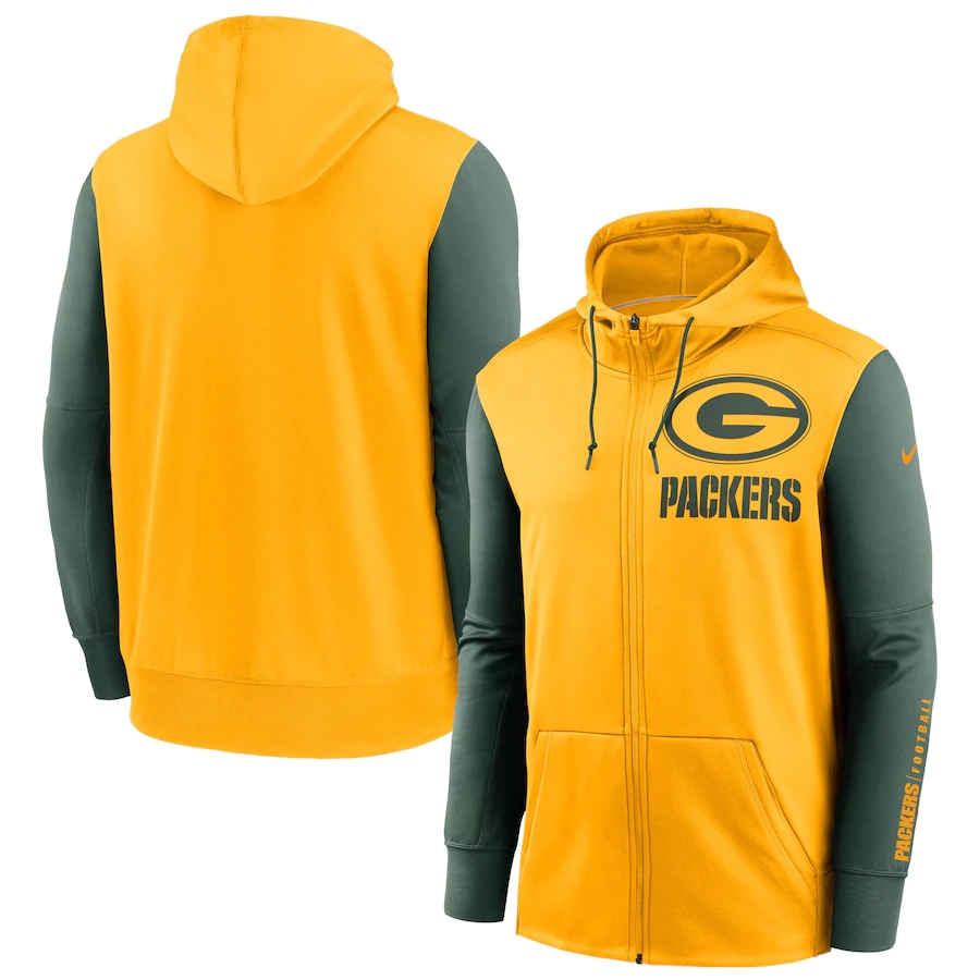 Nike Green Bay Packers Gold Green Fan Gear Mascot Performance Full-Zip Hoodie