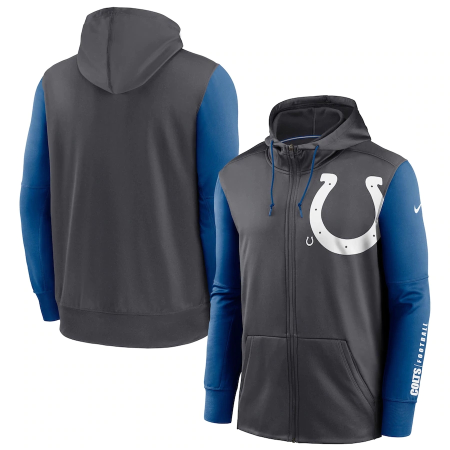 Nike Indianapolis Colts Charcoal Royal Fan Gear Mascot Performance Full-Zip Hoodie