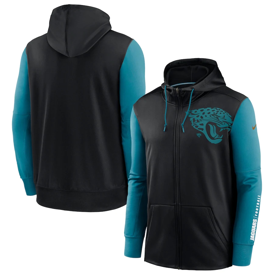 Nike Jacksonville Jaguars Black Teal Fan Gear Mascot Performance Full-Zip Hoodie