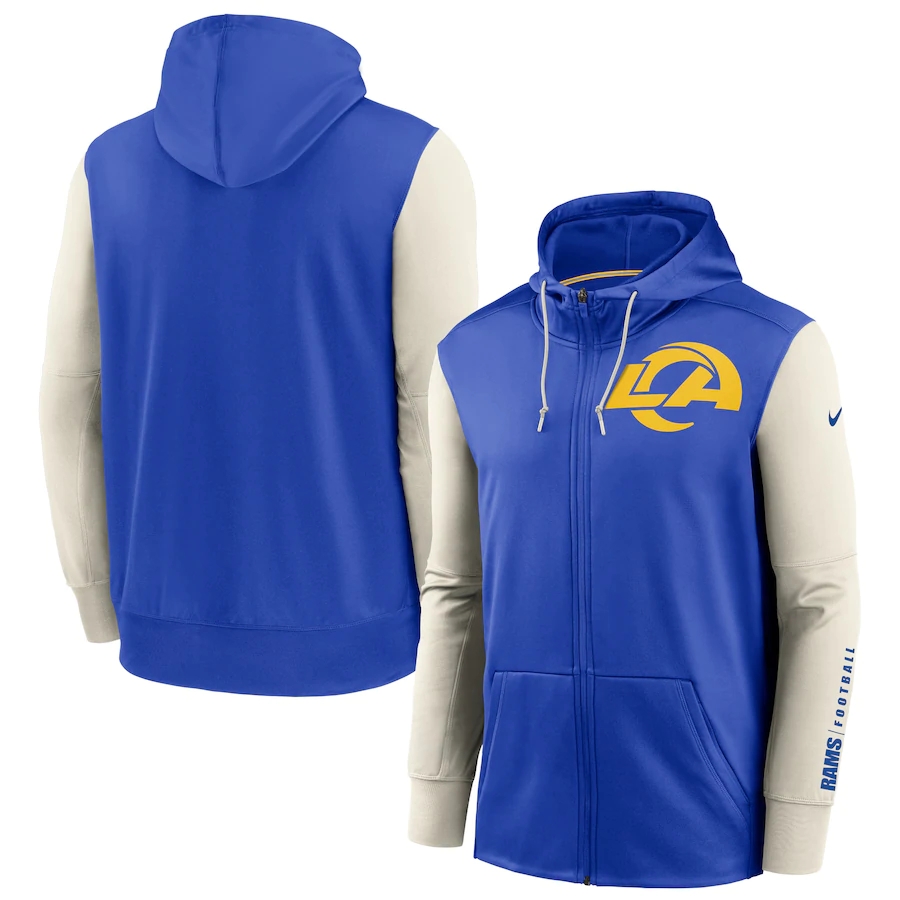 Nike Los Angeles Rams Royal Bone Fan Gear Mascot Performance Full-Zip Hoodie