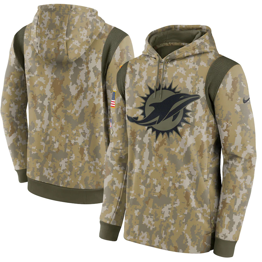 Miami Dolphins Camo Nike 2021 Salute To Service Therma Performance Pullover Hoodie