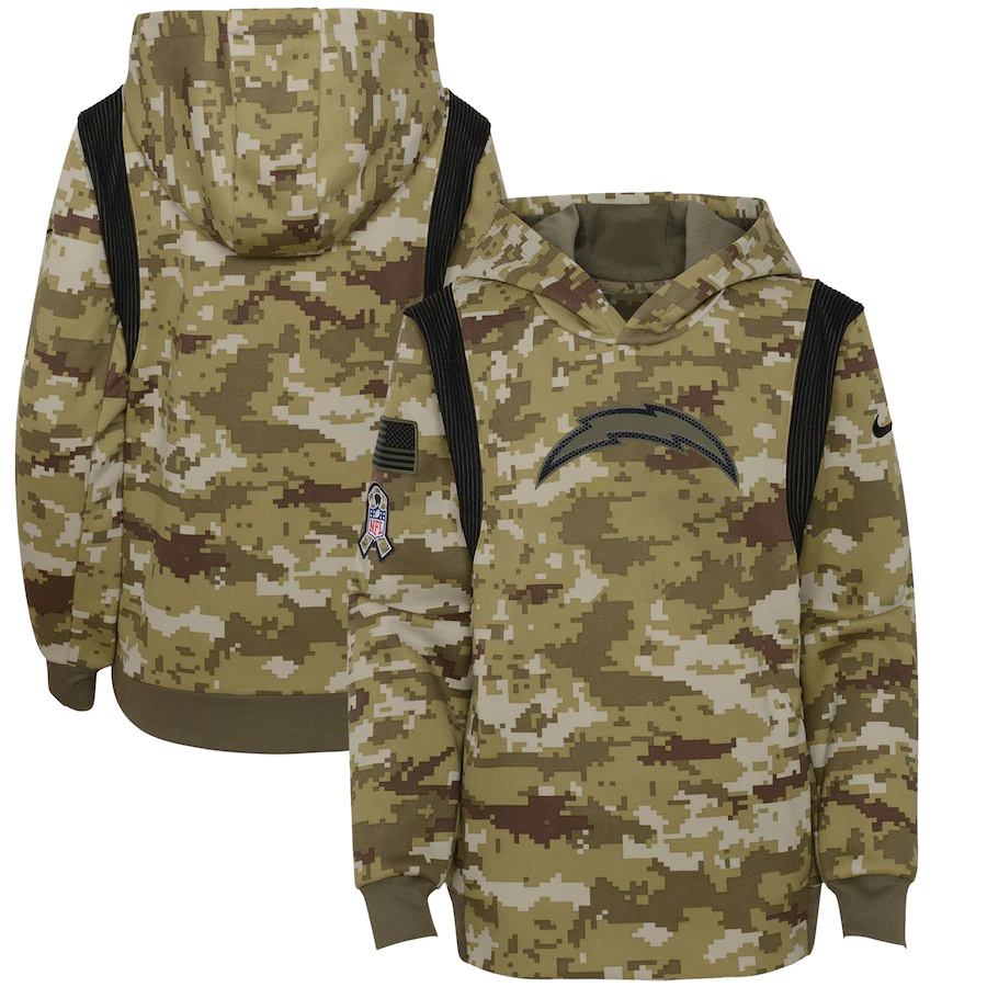 Los Angeles Chargers Camo Nike Youth 2021 Salute To Service Therma Performance Pullover Hoodie
