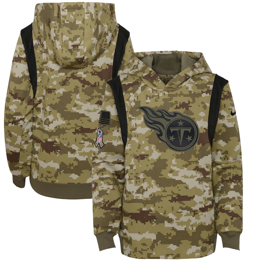 Tennessee Titans Camo Nike Youth 2021 Salute To Service Therma Performance Pullover Hoodie