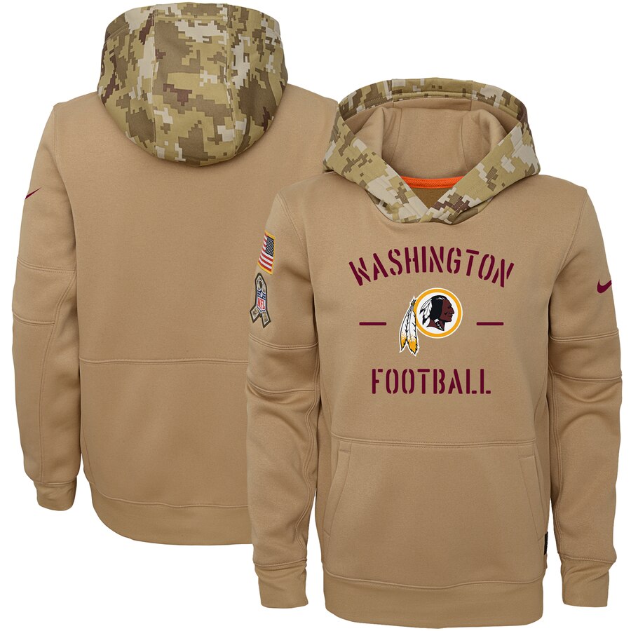 Youth Washington Commanders Nike Khaki 2019 Salute to Service Therma Pullover Hoodie