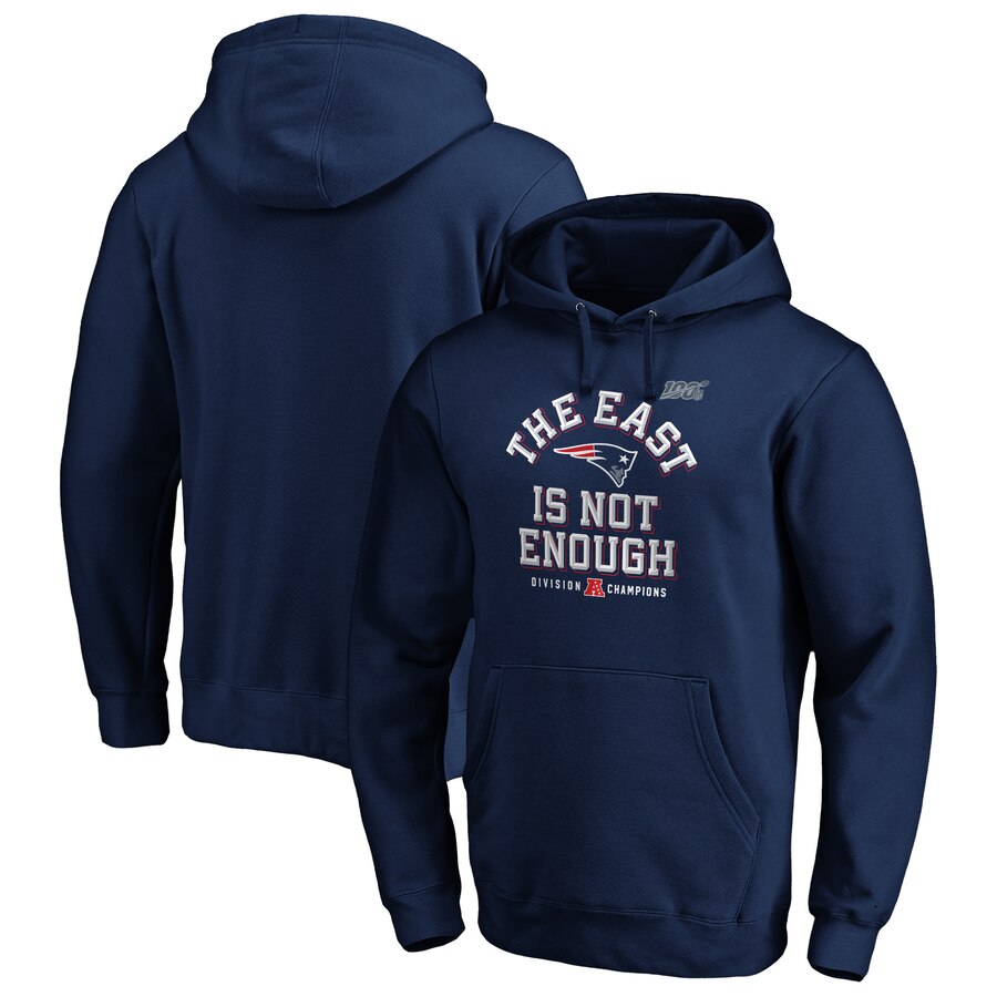New England Patriots NFL 2019 AFC East Division Champions Cover Two Pullover Hoodie Navy