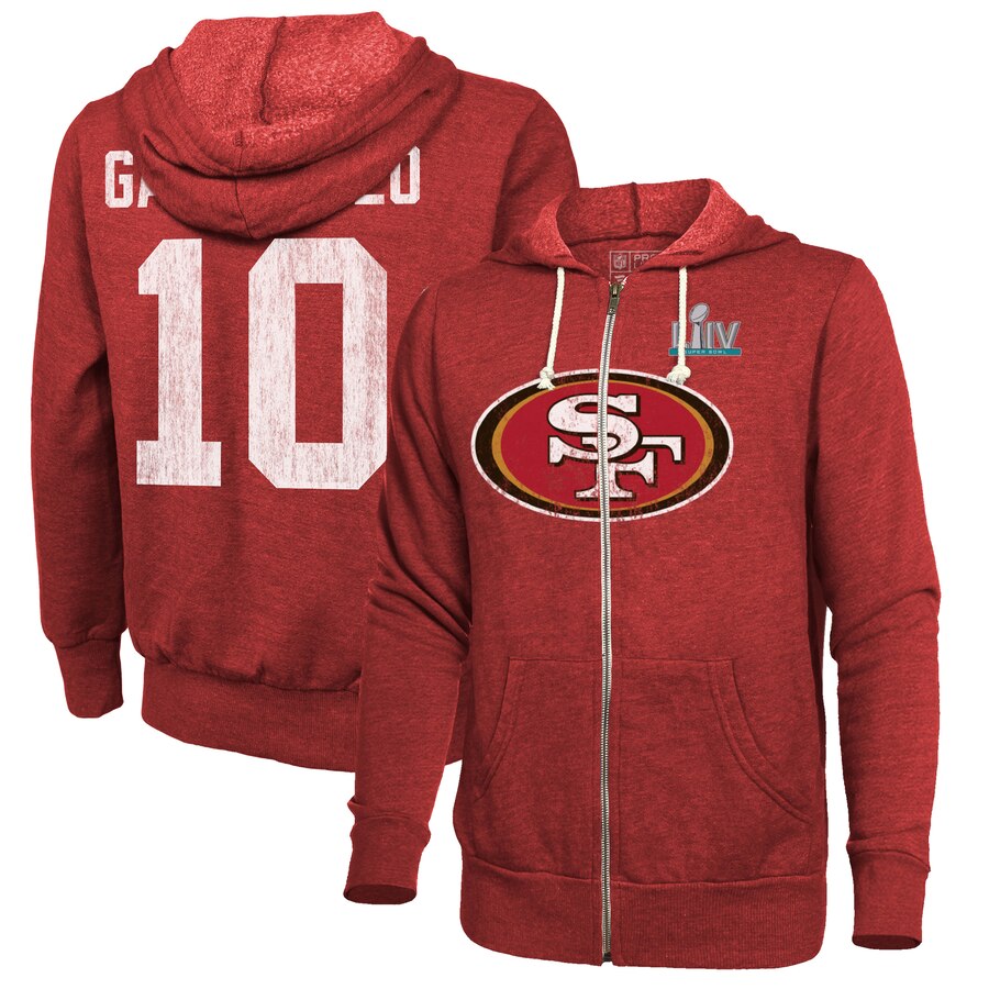Men's San Francisco 49ers #10 Jimmy Garoppolo NFL Red Super Bowl LIV Bound Player Name & Number Full-Zip Hoodie