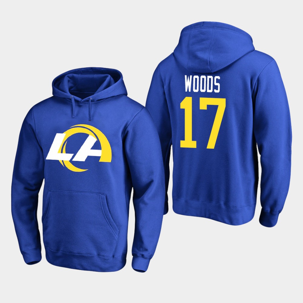 Los Angeles Rams #17 Robert Woods Men's 2020 New Logo Royal Pullover Hoodie