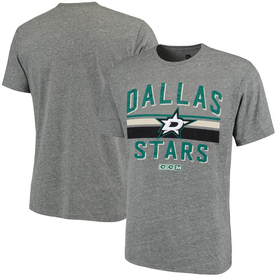 Dallas Stars CCM Classic Stripe Tri-Blend T-Shirt Gray