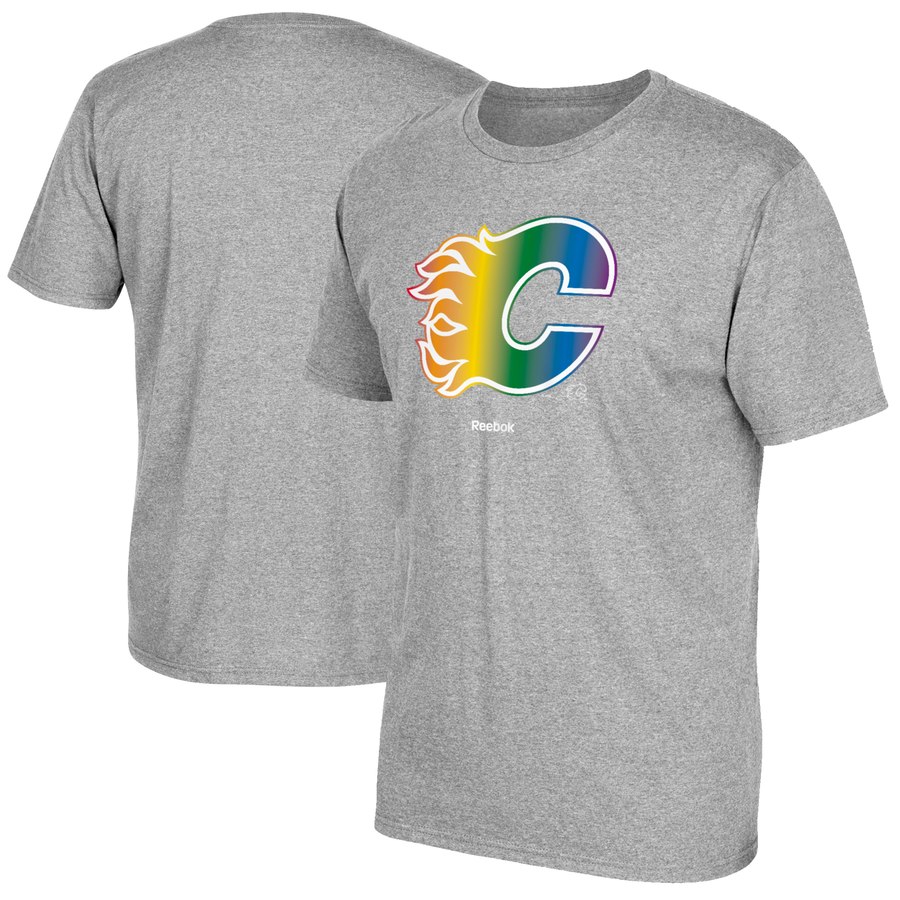 Calgary Flames Reebok Rainbow Pride T-Shirt Gray