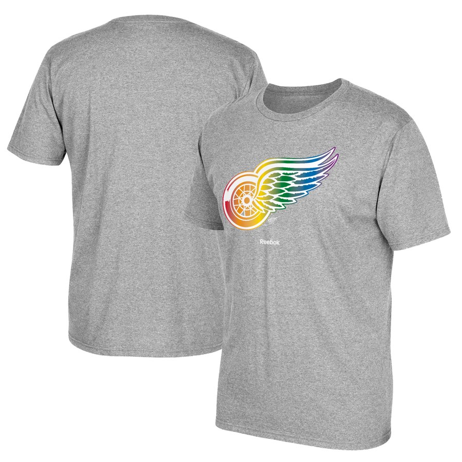 Detroit Red Wings Reebok Rainbow Pride T-Shirt Gray