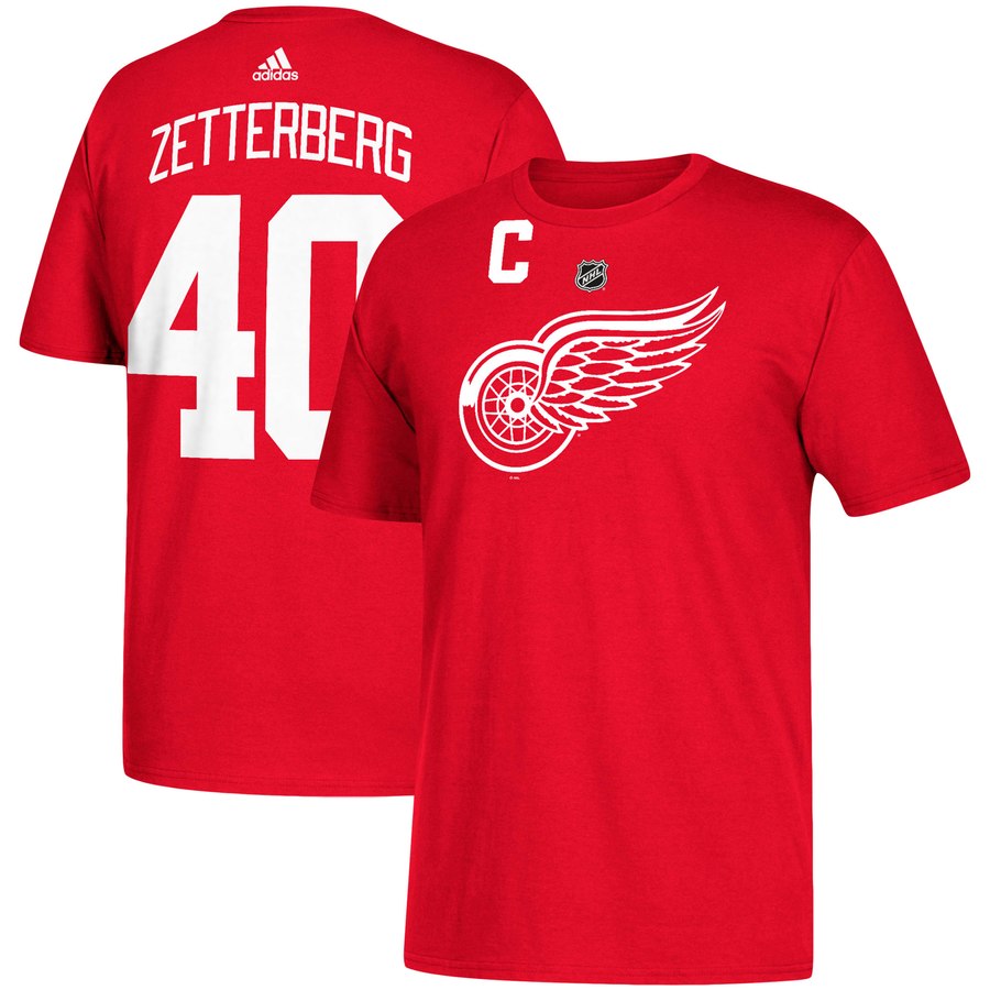 Detroit Red Wings #40 Henrik Zetterberg adidas Name & Number T-Shirt Red