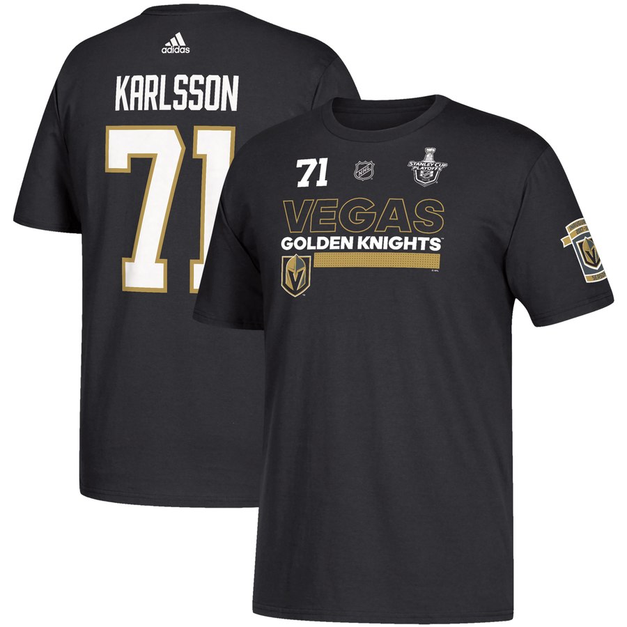Vegas Golden Knights #71 William Karlsson adidas 2018 Stanley Cup Playoffs Participant Name & Number T-Shirt Black
