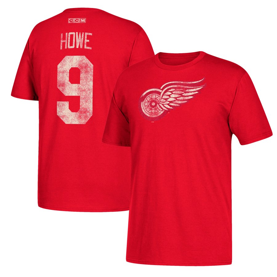 Detroit Red Wings #9 Gordie Howe CCM Retired Player Name & Number T-Shirt Red
