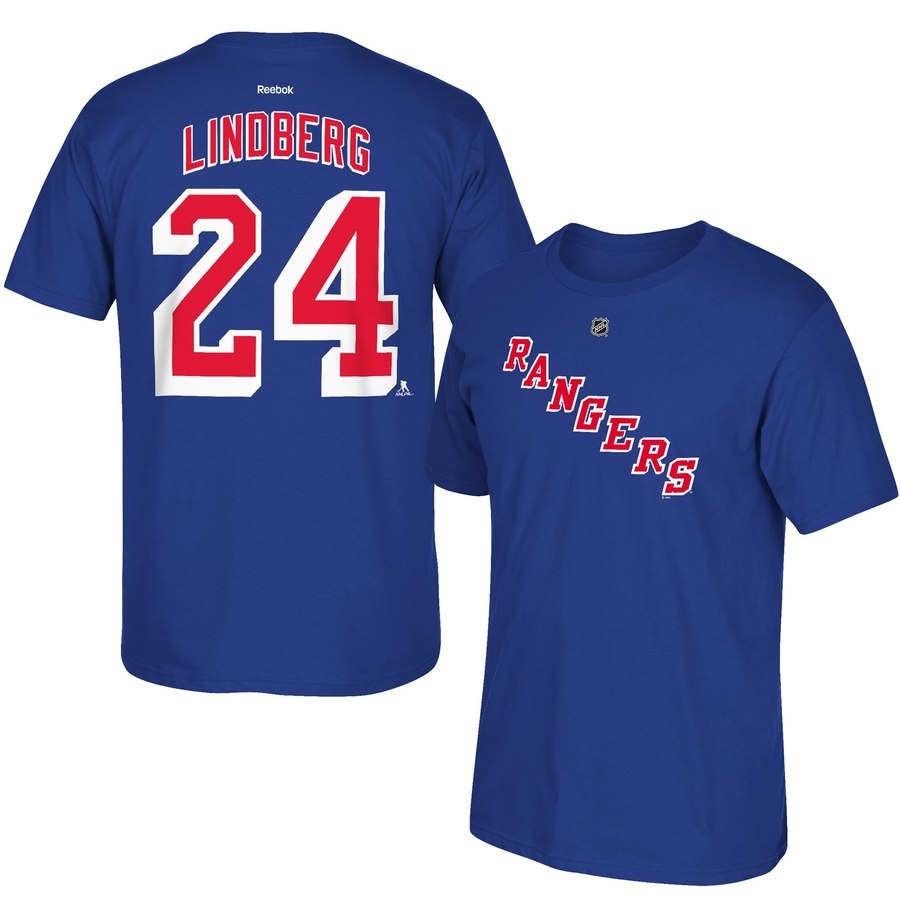 New York Rangers #24 Oscar Lindberg Reebok Name & Number T-Shirt Royal