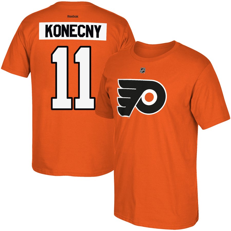 Philadelphia Flyers #11 Travis Konecny Reebok Name & Number T-Shirt Orange