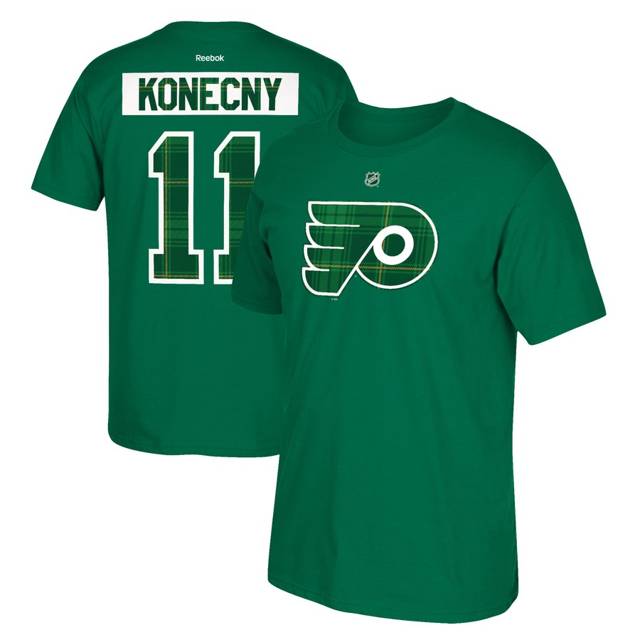 Philadelphia Flyers #11 Travis Konecny Reebok St. Paddy's Day Name & Number T-Shirt Green