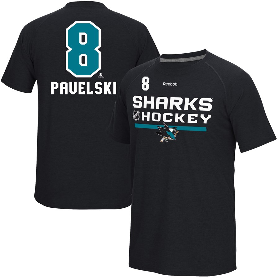 San Jose Sharks #8 Joe Pavelski Reebok Center Ice Freeze Supremium Name & Number T-Shirt Black