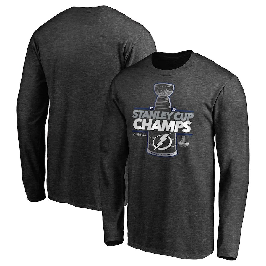 Tampa Bay Lightning 2020 Stanley Cup Champions Locker Room Laser Shot Long Sleeve T-Shirt Heather Charcoal