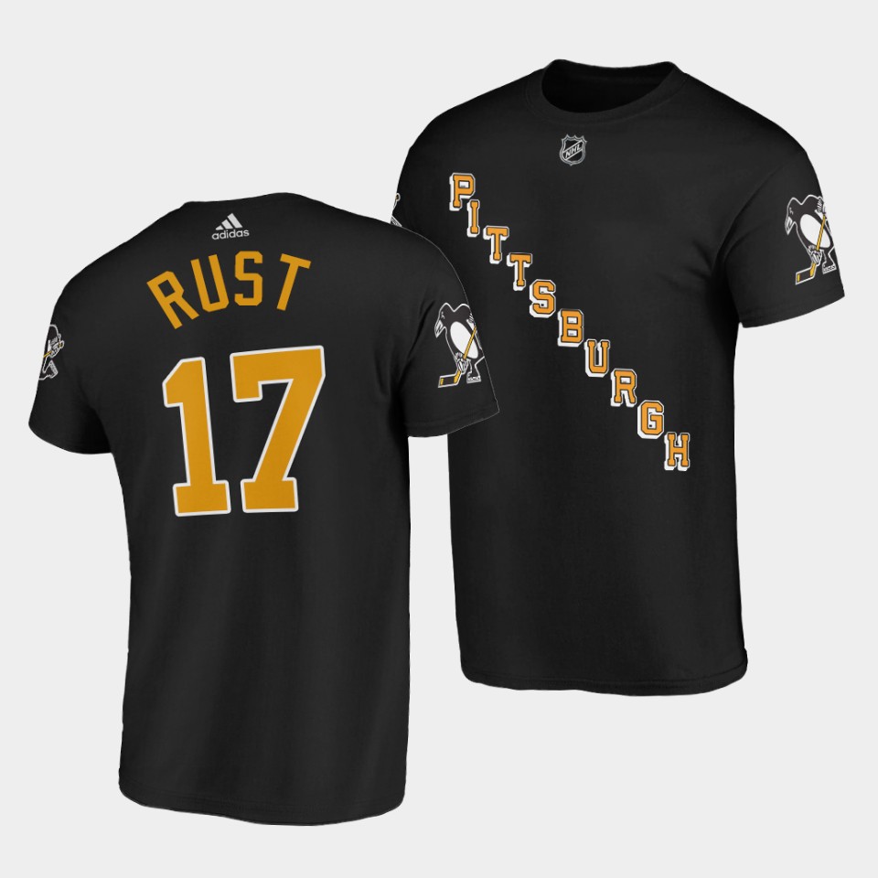Adidas Penguins #17 Bryan Rust Black Alternate Throwback 90s NHL T-Shirt
