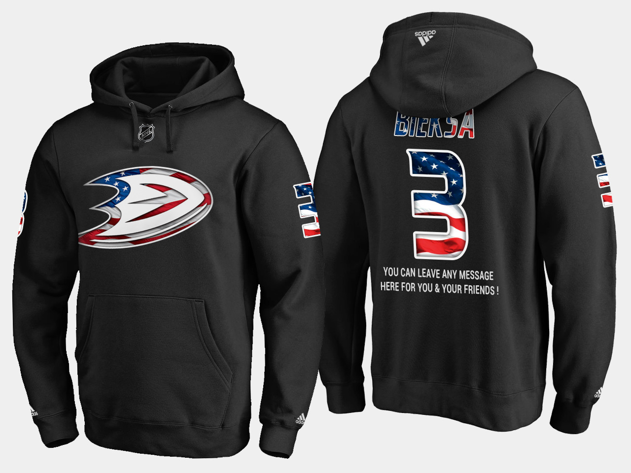 Ducks #3 Kevin Bieksa NHL Banner Wave Usa Flag Black Hoodie