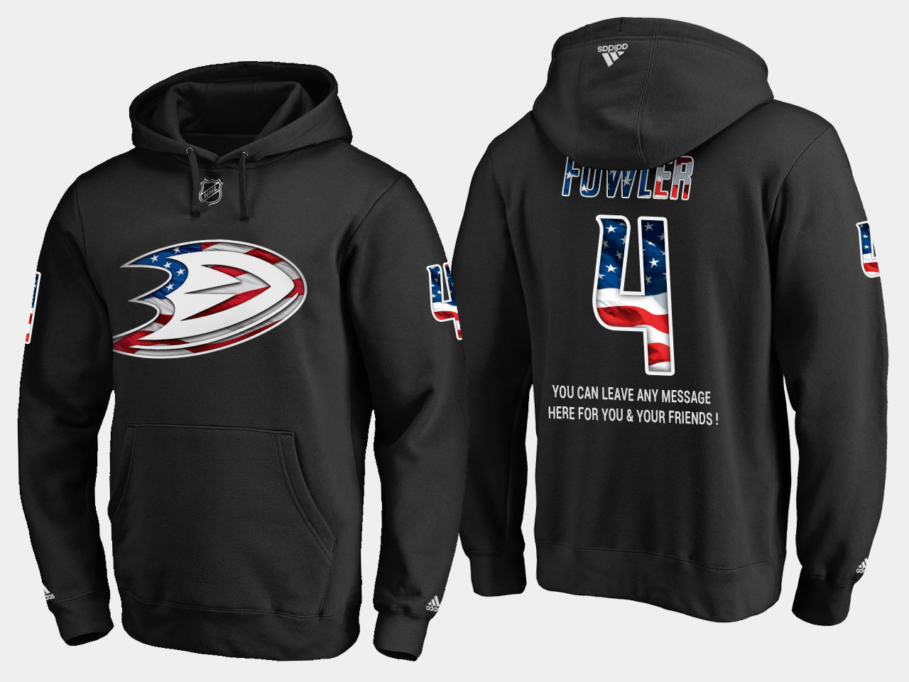 Ducks #4 Cam Fowler NHL Banner Wave Usa Flag Black Hoodie