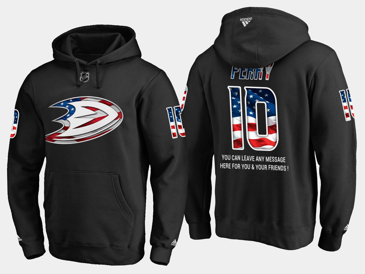 Ducks #10 Corey Perry NHL Banner Wave Usa Flag Black Hoodie