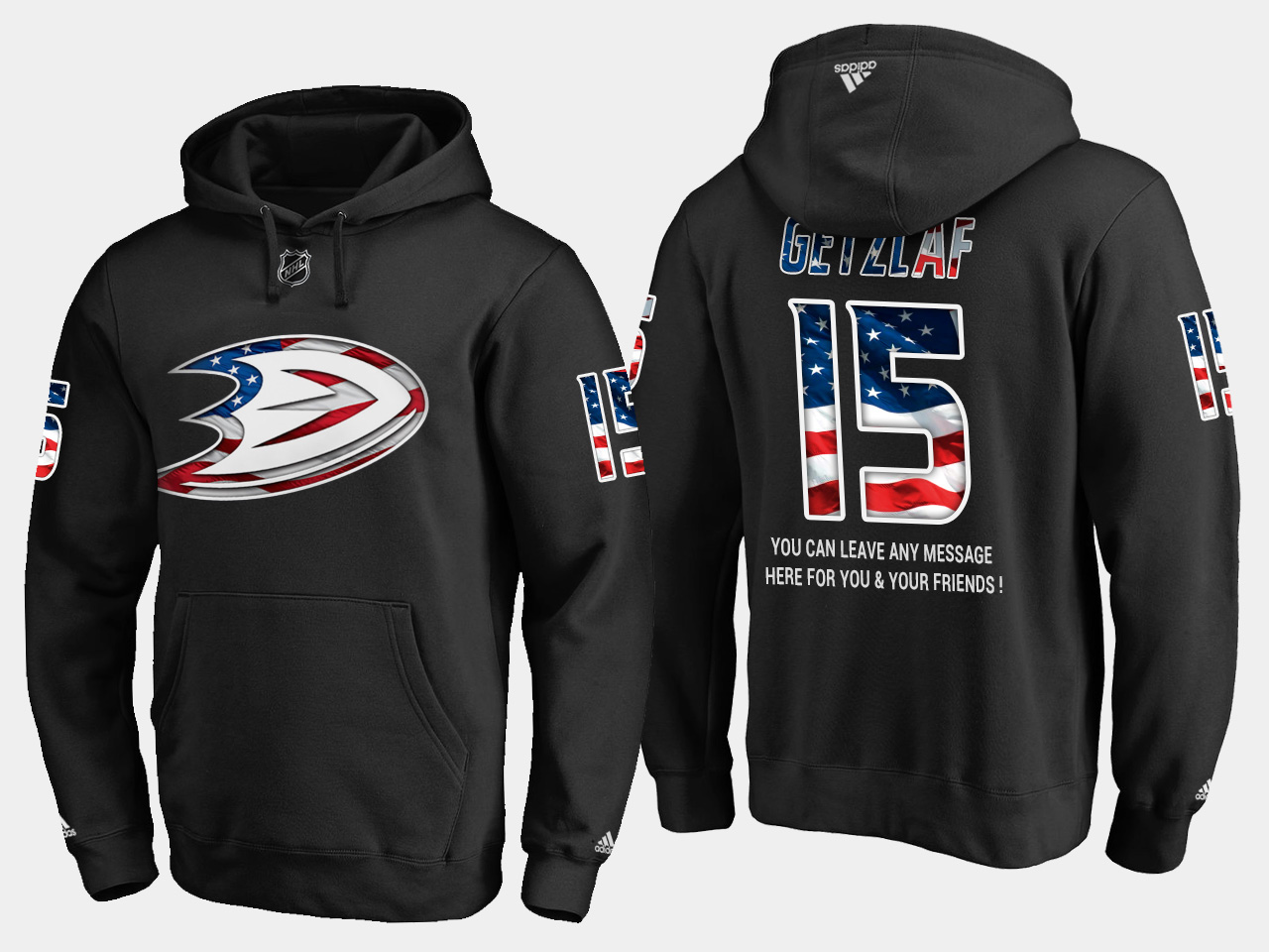 Ducks #15 Ryan Getzlaf NHL Banner Wave Usa Flag Black Hoodie