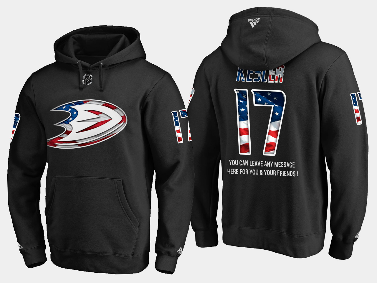 Ducks #17 Ryan Kesler NHL Banner Wave Usa Flag Black Hoodie