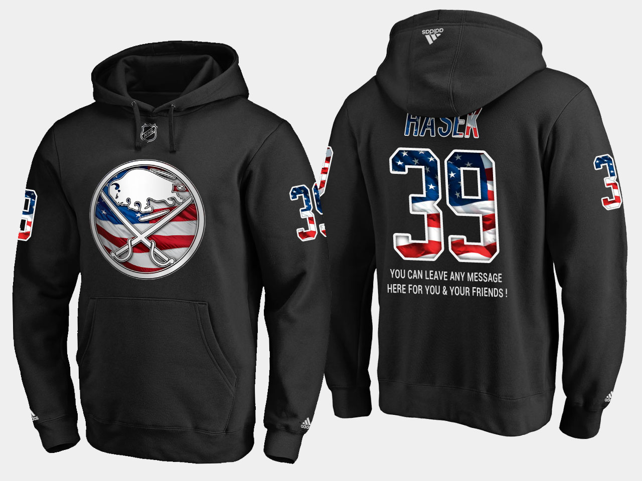 Sabres #39 Dominik Hasek NHL Banner Wave Usa Flag Black Hoodie