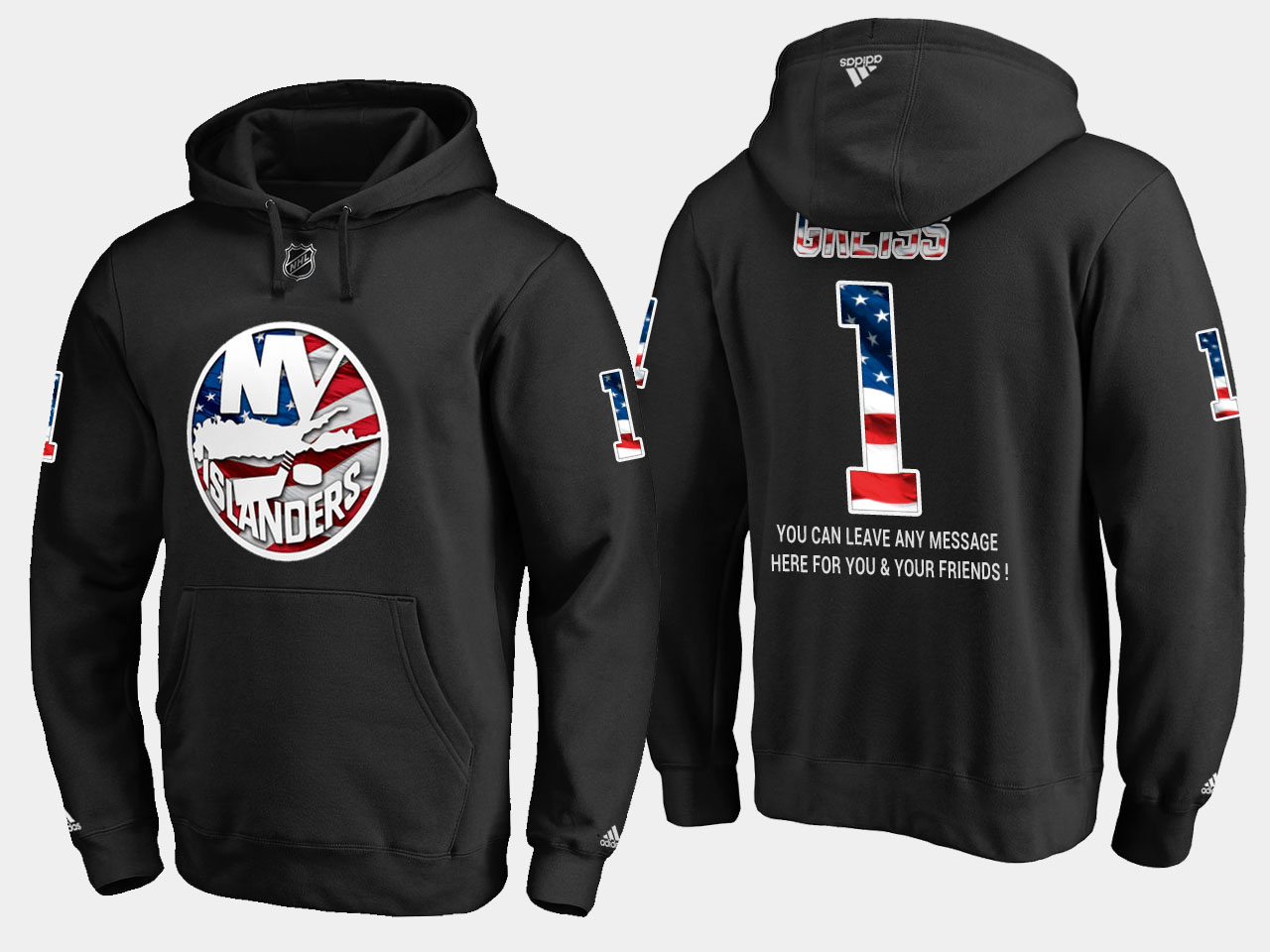 Islanders #1 Thomas Greiss NHL Banner Wave Usa Flag Black Hoodie