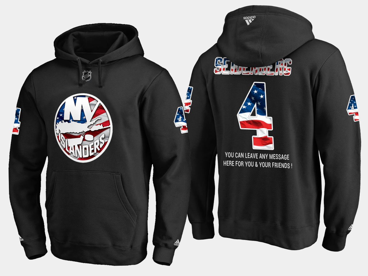 Islanders #4 Dennis Seidenberg NHL Banner Wave Usa Flag Black Hoodie