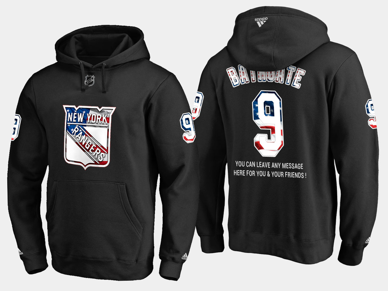 Rangers #9 Andy Bathgate NHL Banner Wave Usa Flag Black Hoodie