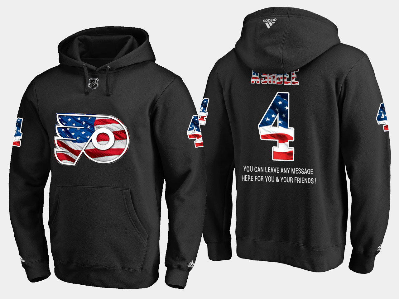 Flyers #4 Barry Ashbee NHL Banner Wave Usa Flag Black Hoodie