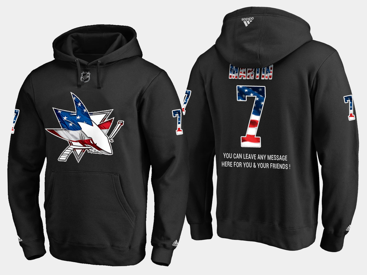 Sharks #7 Paul Martin NHL Banner Wave Usa Flag Black Hoodie