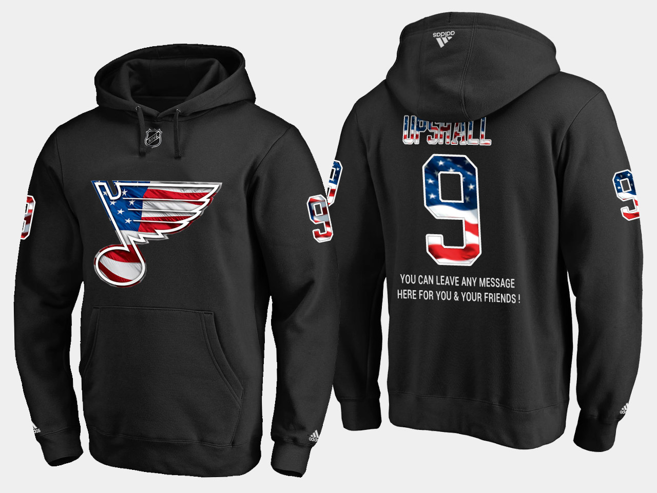 Blues #9 Scottie Upshall NHL Banner Wave Usa Flag Black Hoodie
